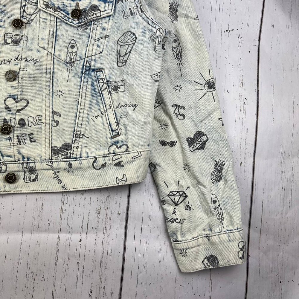 Mavi Small Printed Cropped Fit Stretchable Denim Jeans Jacket White Women New - Picture 4 of 9